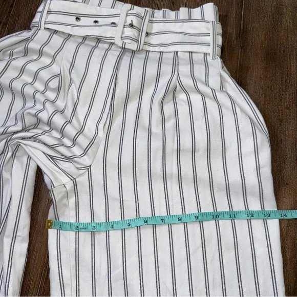 Free People Ultra High Rise Wide Leg Crop Pant White Striped Boho Pants Belted - Picture 8 of 11